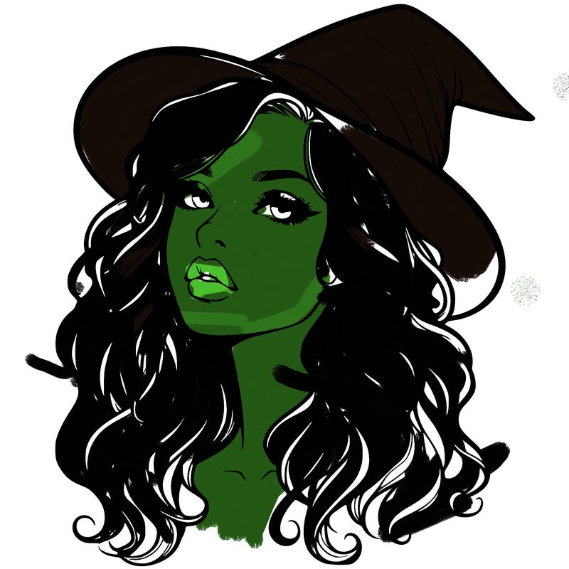 realistic witch girl with wavy hair and lips