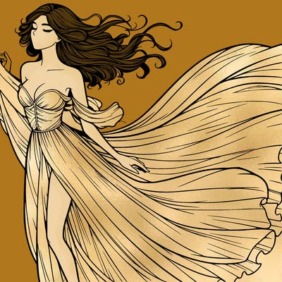 realistic woman in dress flowing the the wind