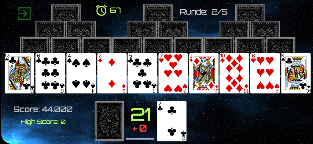 Universe Solitaire - Universe Solitaire tri-peak card game gameplay with a space galaxy background