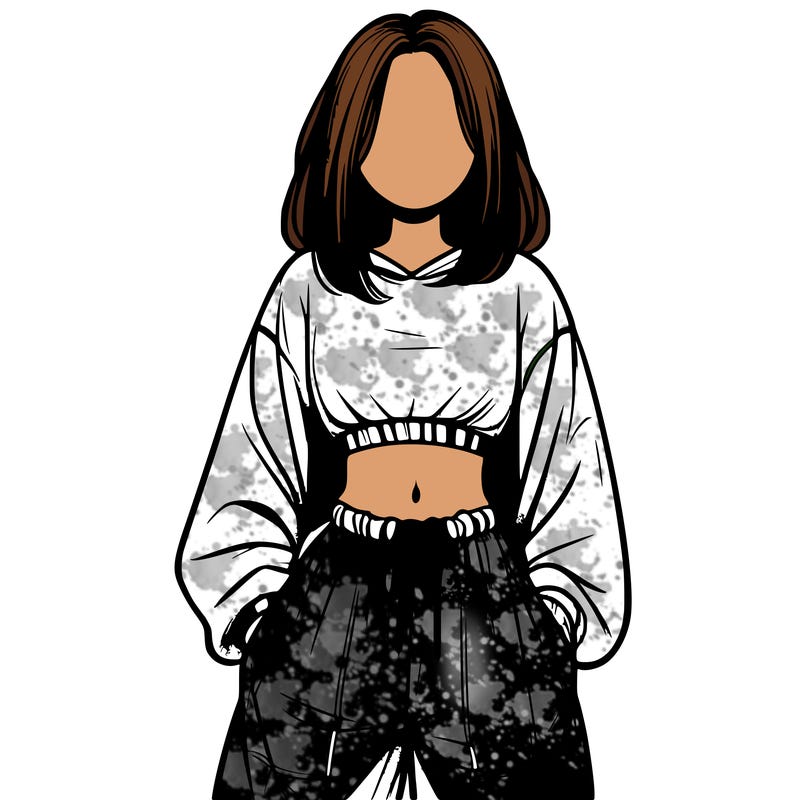realistic girl faceless with baggy pants and a crop top