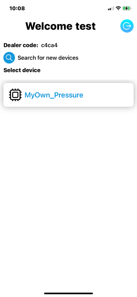 My-Own - Prologo圧力マップハードウェア用のMy-Ownアプリのデバイス選択画面。