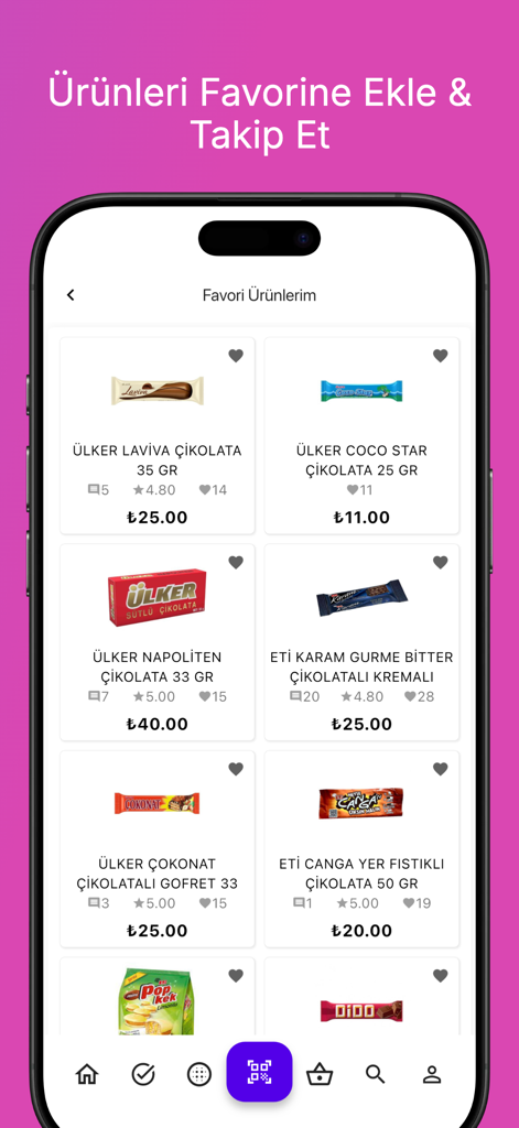 Fiyatbu app screen showing a list of saved products and current prices