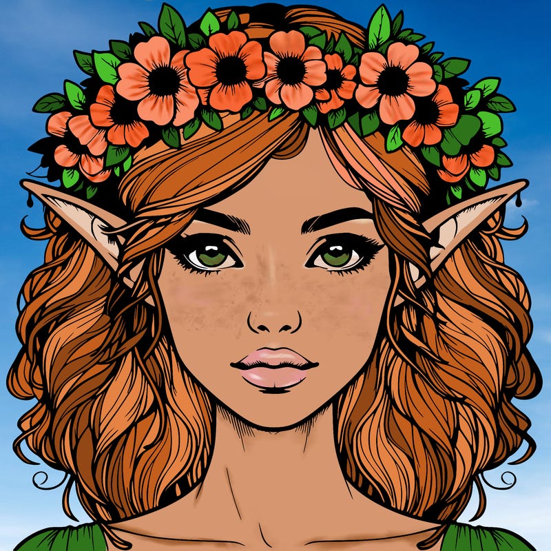 realistic female elf with flower crown