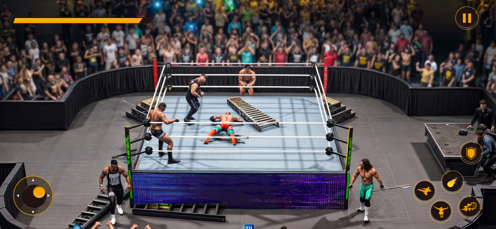 Pro Wrestling Revolution 2025 - In-game screenshot of Pro Wrestling Revolution 2025 showing a multi-man wrestling match with a ladder in the ring