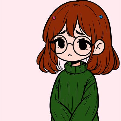 sad girl with glasses in a sweater