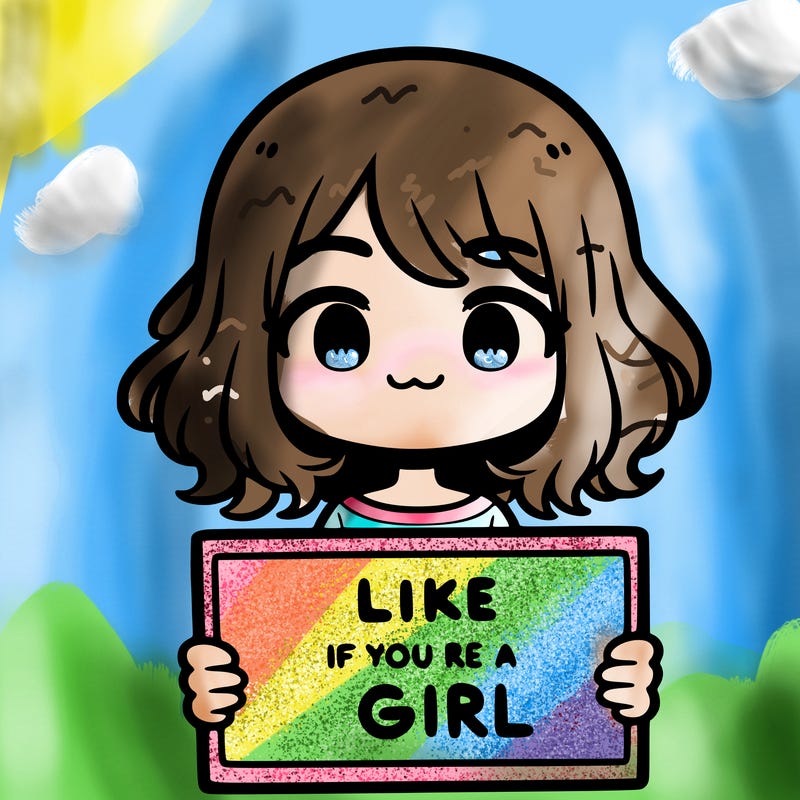 a cute girl holding a sign that says like if you’re a girl