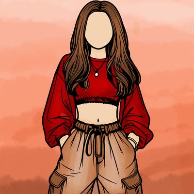 realistic girl faceless with baggy pants and crop top
