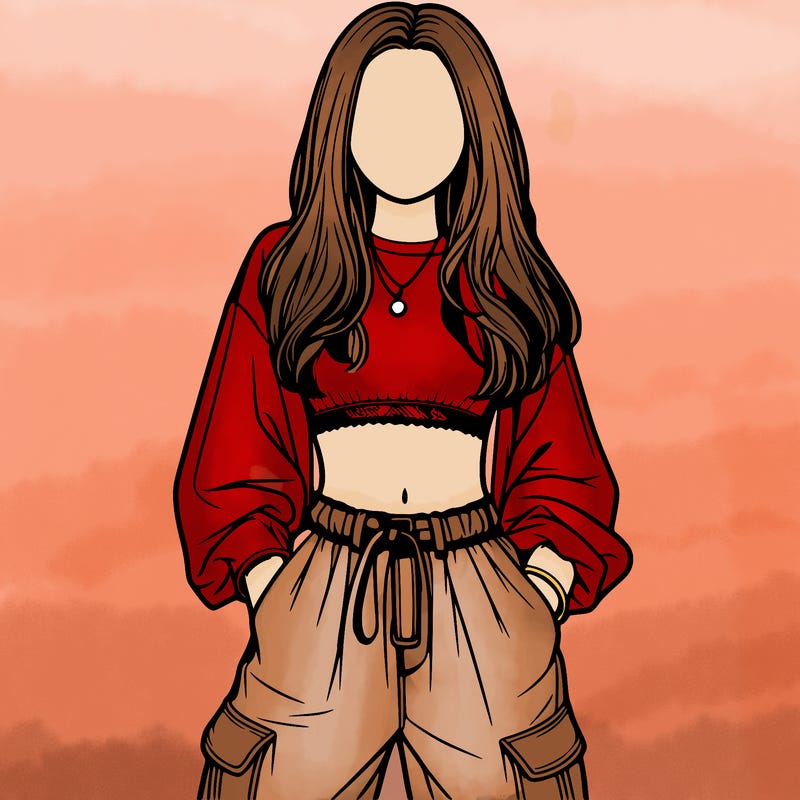 realistic girl faceless with baggy pants and crop top
