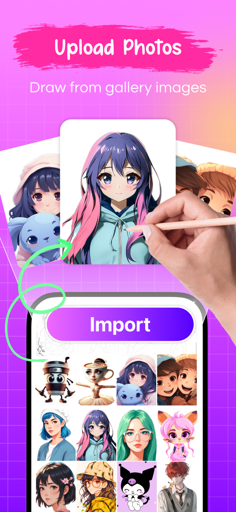 AR Draw, Face Sketch & Trace - Subiendo y calcando imágenes de la galería del teléfono para bocetar.