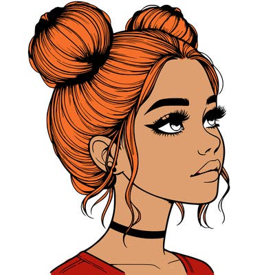 realistic girl with buns on the top of her head