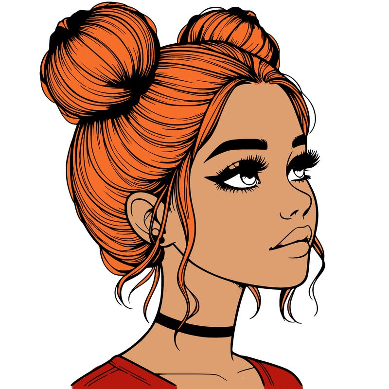 realistic girl with buns on the top of her head