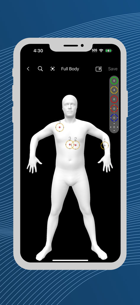 VEOS® DermaGraphix® - 皮膚病変やほくろをマッピングするためのVEOS DermaGraphixアプリの3D解剖学的アバター。