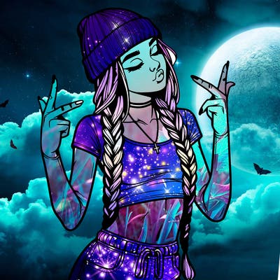 realistic teenage girl with braids and a beanie and crop top doing 🫶🏼