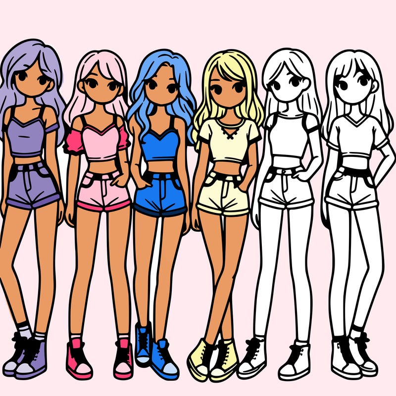 a group of girls wearing crop tops and shorts