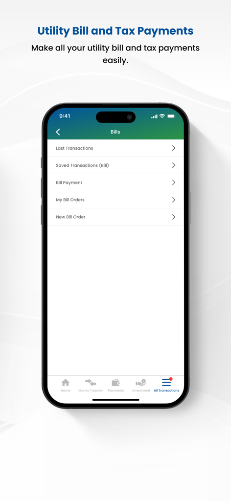 Emlak Katılım Mobile - Interfaz de la aplicación Emlak Katilim Mobile que muestra opciones de pago de facturas de servicios públicos e impuestos.