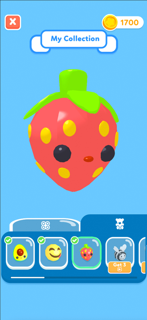 strawberry shaped 3D fidget toy in the my collection screen