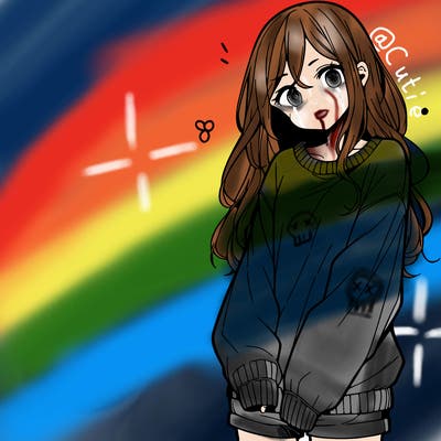 manga teen girl  in a sweater and baggy pants