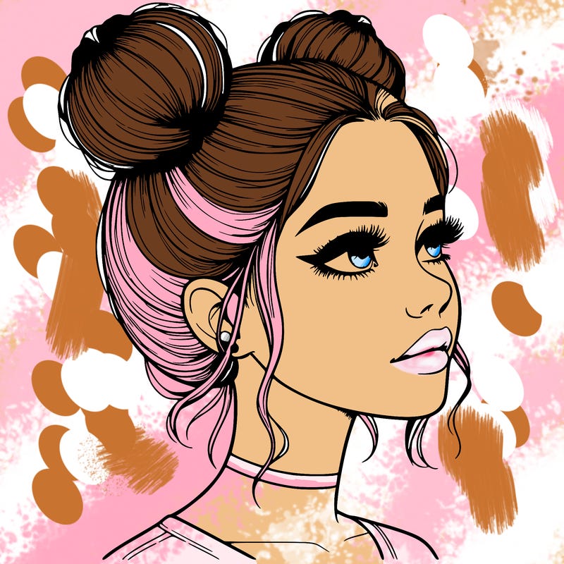 realistic girl with buns on the top of her head