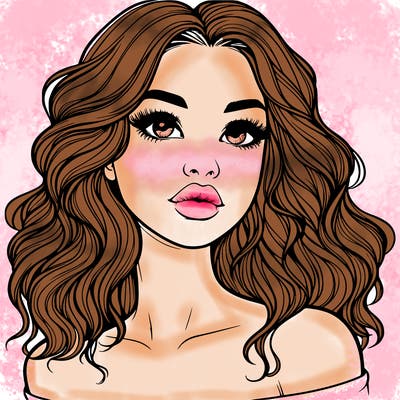 realistic girl with wavy hair and lips