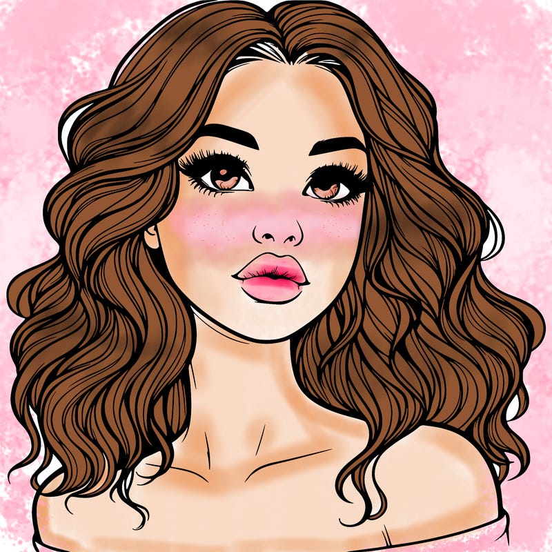 realistic girl with wavy hair and lips