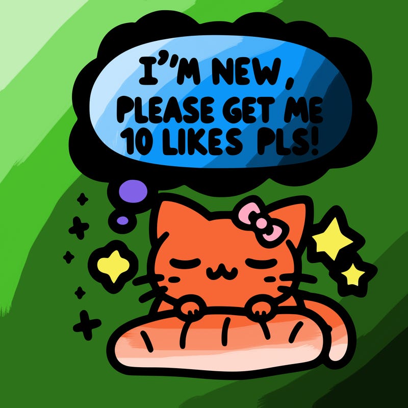 kitty taking a nap dream talking and saying "i'm new, please get me at least 10 likes pls!!"