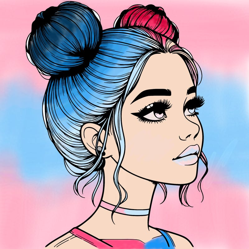 realistic girl with buns on the top of her head