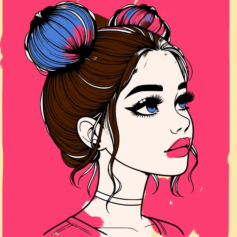 realistic girl with buns on the top of her head
