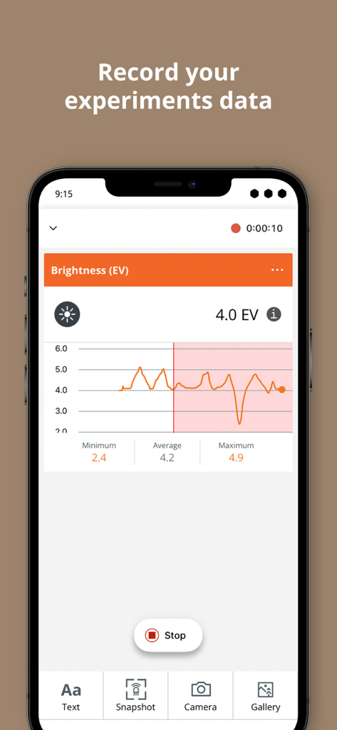 Arduino Science Journal - Arduino Science Journal app interface showing a real-time brightness sensor graph and experiment data recording.