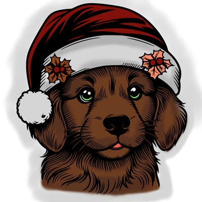 realistic dog wearing a santa hat