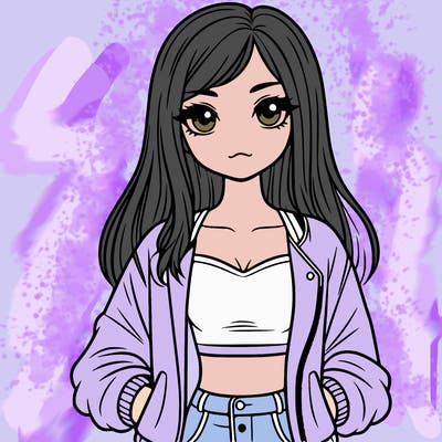 girl with long hair a crop top and a jacket