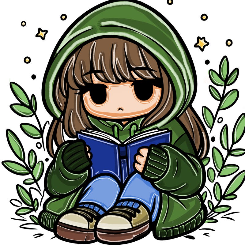 girl in oversized hoodie reading a book