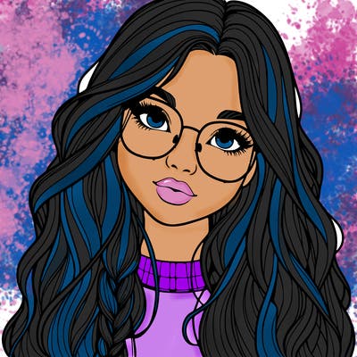 girl with long hair and freckles and glasses realistic