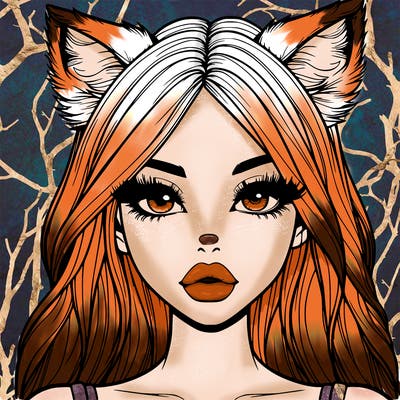 realistic girl with fox ears and realistic lips