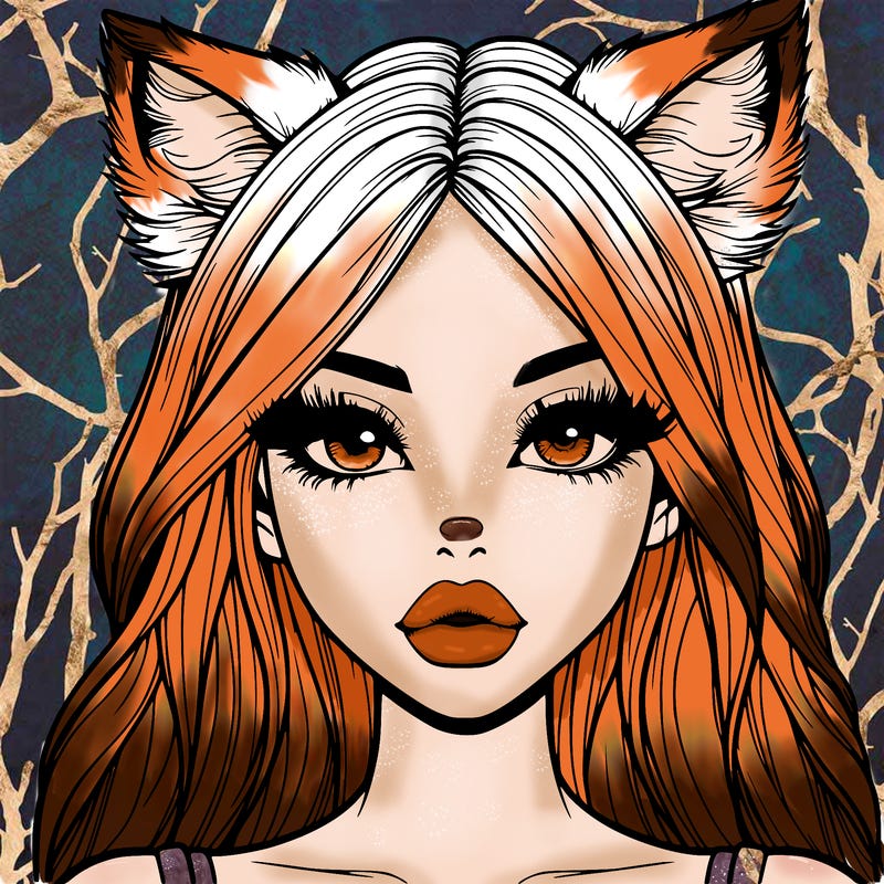 realistic girl with fox ears and realistic lips