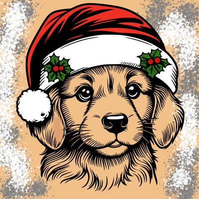 realistic dog wearing a santa hat