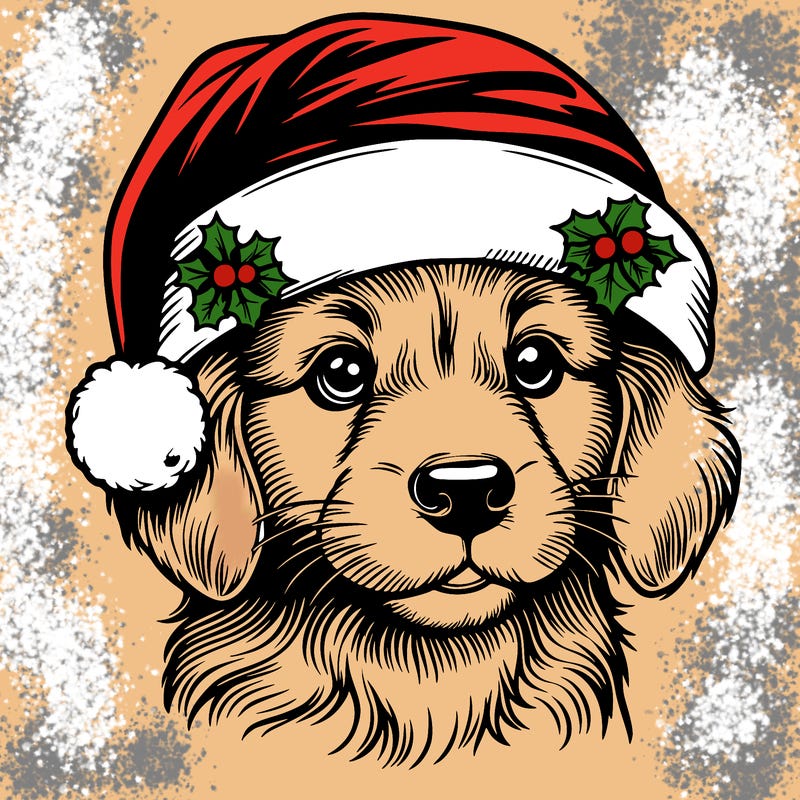 realistic dog wearing a santa hat