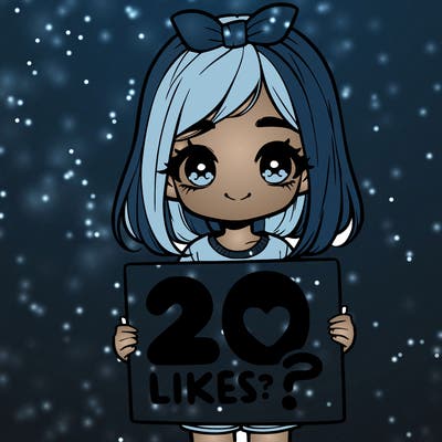 cute realistic girl holding a sign that says 20 likes?