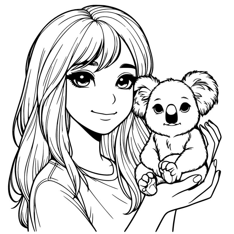 a realistic girl holding a koala