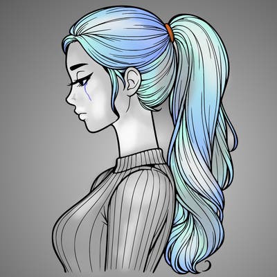 realistic woman with pony tail