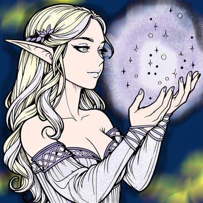 realistic elf girl doing magic