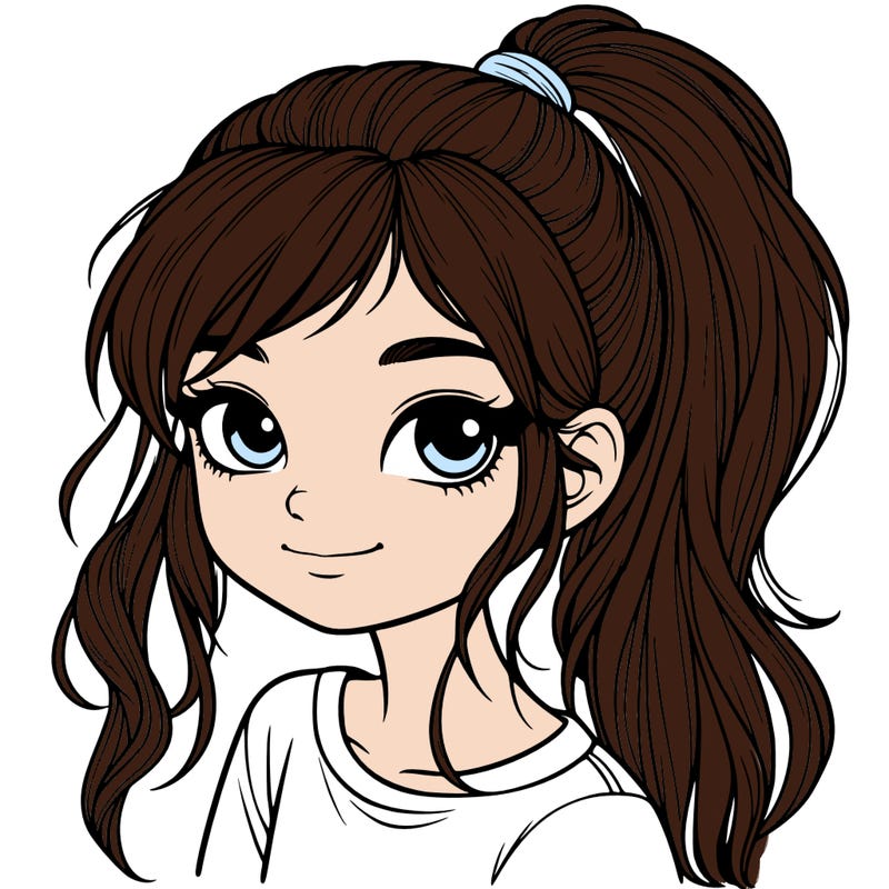 realistic girl with ponytail