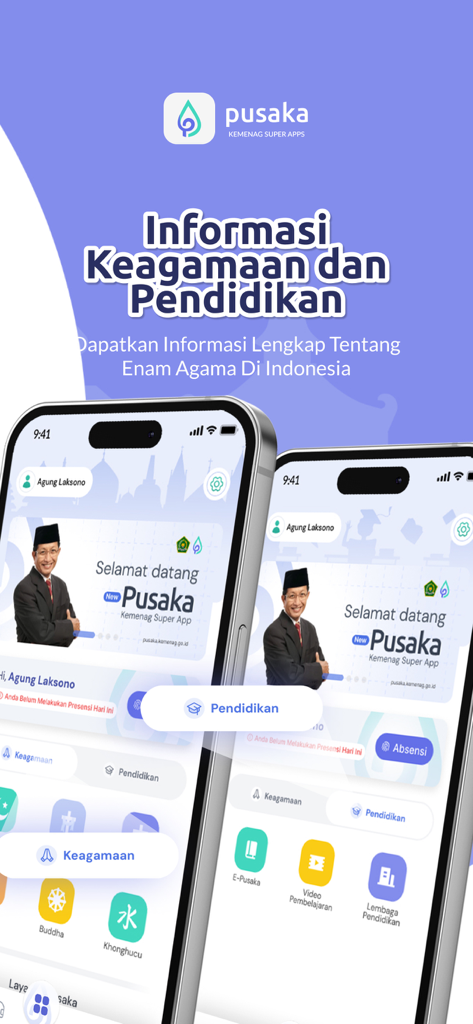 Interface of Pusaka Kemenag Super App for religious and educational information