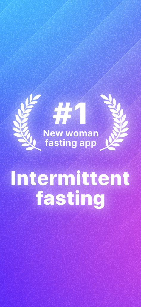 Promoción de la aplicación de ayuno intermitente Empty que muestra una clasificación número uno para nuevas aplicaciones de ayuno para mujeres en un fondo degradado