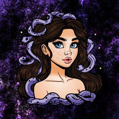 realistic girl with snakes as hair