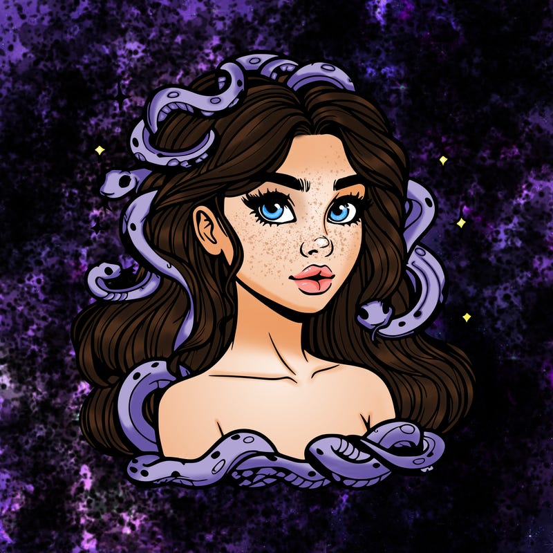 realistic girl with snakes as hair