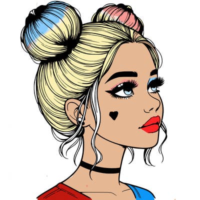 realistic girl with buns on the top of her head