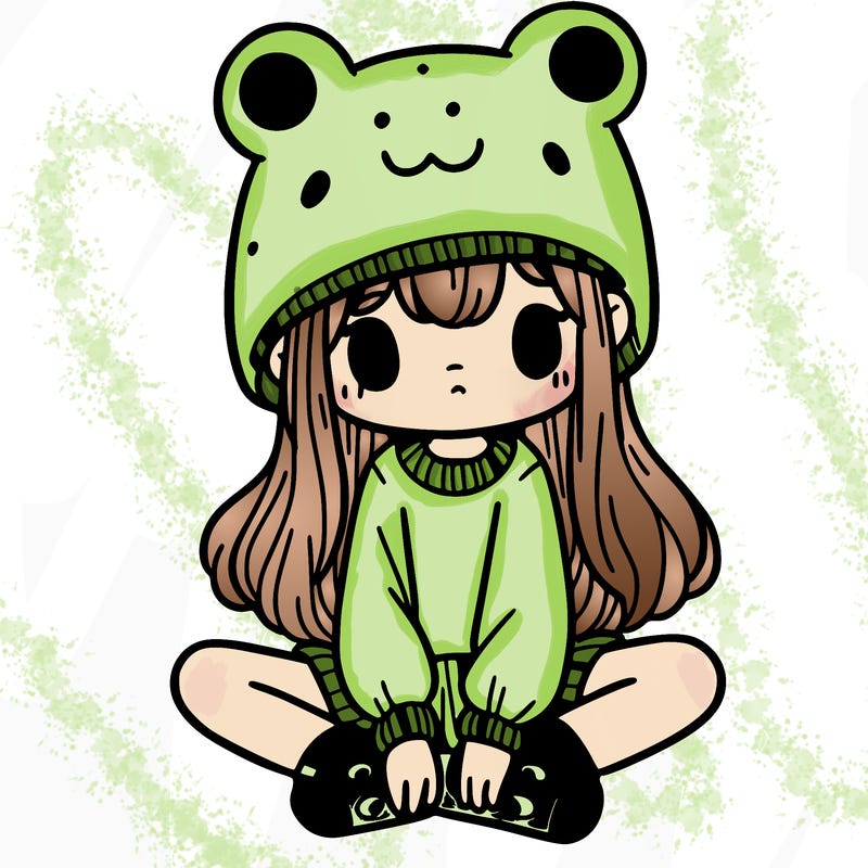 a girl wearing a frog hat and some frog socks