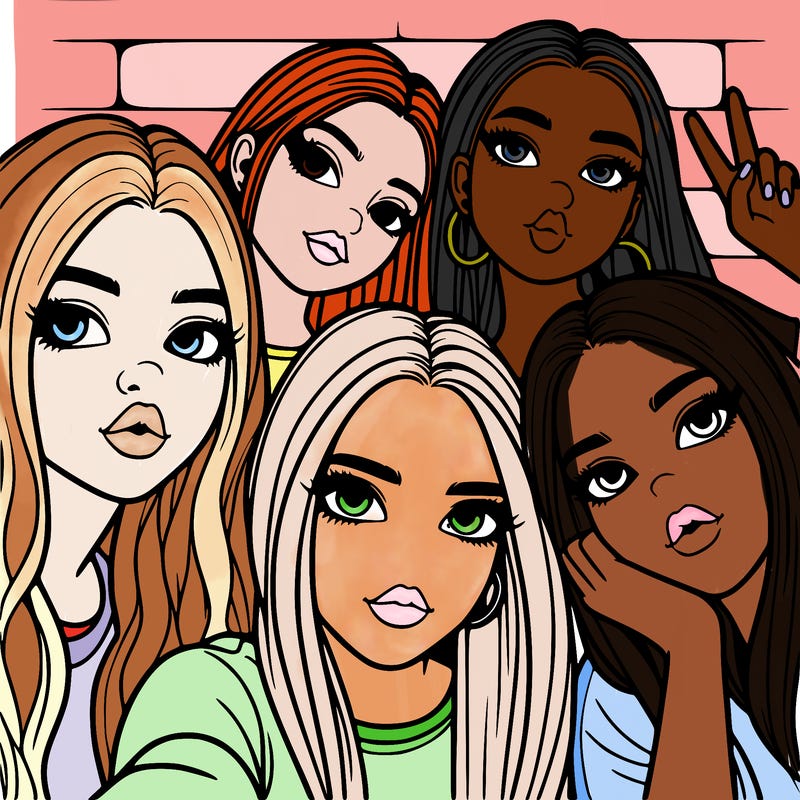 group of teen girls friends y2k up close in a selfie