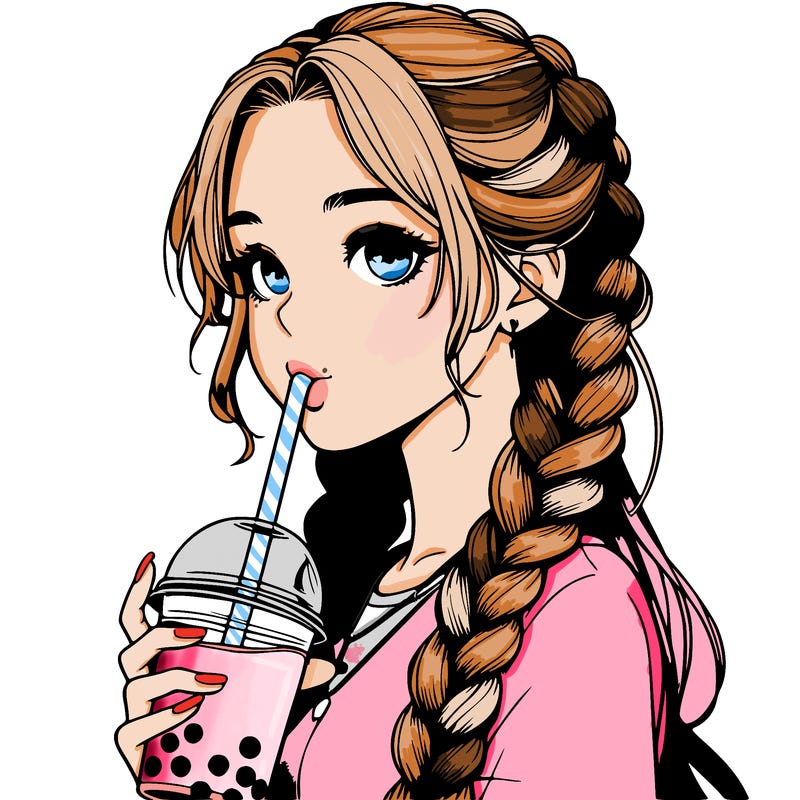 realistic girl with braided hair drinking boba