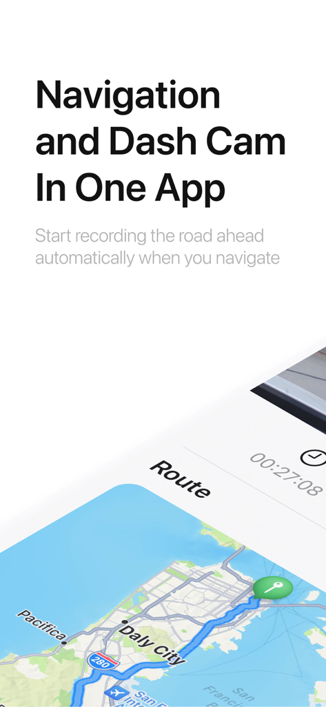 DashMap - DashMap app interface showing integrated navigation and dash cam recording features
